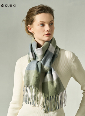 MARJAKURKI玛丽亚古琦羊毛羊绒围巾女生冬季时尚红色格子围巾礼盒