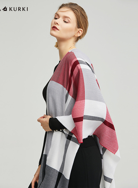 MARJAKURKI玛丽亚古琦薄款羊毛围巾披肩春秋外搭围脖女格子送礼盒