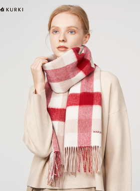 MARJAKURKI玛丽亚古琦双面羊毛羊绒围巾女生冬季红色围巾新年礼物