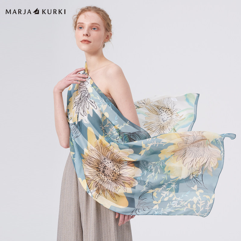MARJAKURKI玛丽亚古琦真丝丝巾妈妈款围巾披肩夏季薄款纱巾礼盒装