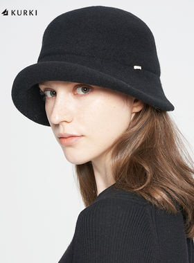 MARJAKURKI玛丽亚古琦羊毛呢黑色渔夫帽子女款2025新款秋冬季盆帽
