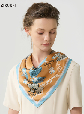 MARJAKURKI玛丽亚古琦时尚百搭真丝小方巾丝巾搭配衬衫领巾礼盒装