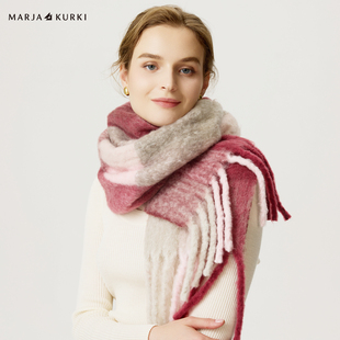 MARJAKURKI玛丽亚古琦多巴胺马海毛软糯格子羊毛围巾女友生日礼物