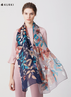 MARJAKURKI玛丽亚古琦真丝丝巾夏薄款纱巾披肩女外搭妈妈女友礼物