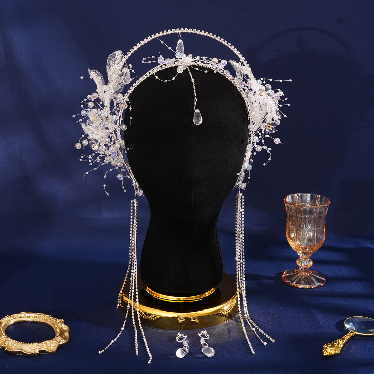 新娘头饰圣女冠水晶流苏