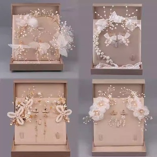 新娘头饰婚纱超仙美三件套装韩式高级感结婚对夹发森系蝴蝶饰品女
