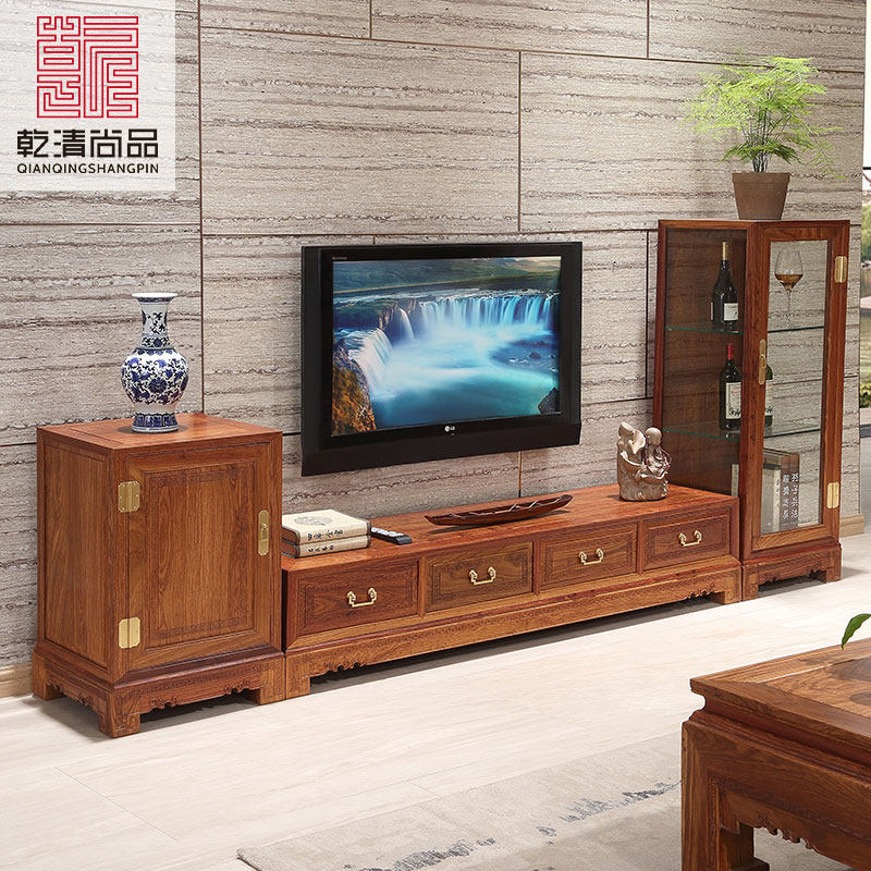 红木电视柜刺猬紫檀新中式酒柜花梨木地柜视听柜三组组合实木家具