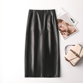 高端气质显瘦中长款 包臀真皮绵羊皮半身裙女2025年新款 高腰皮裙潮