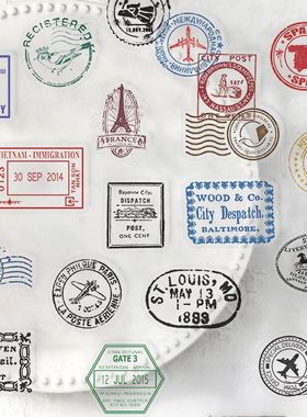 120张透明复古邮戳贴纸包防水透明PET手账电脑iapd笔记本电脑贴画