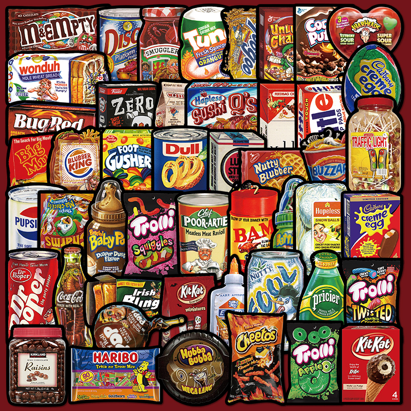 美式复古卡通零食涂鸦防水贴纸