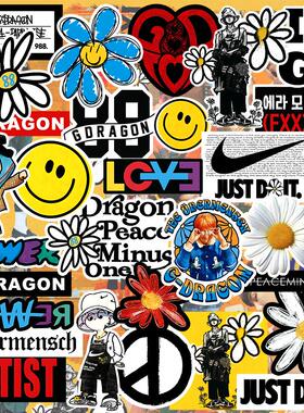 30张韩国小雏菊GD权志龙涂鸦爱豆应援创意贴纸电脑手机防水贴画