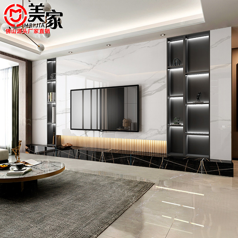 2021新款岩板背景墙简约时尚客厅大理石电视墙装饰连纹大板影视墙