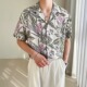 夏季 冰丝休闲上衣古巴领花衬衣 短袖 沙滩度假风轻薄椰树花衬衫 男士