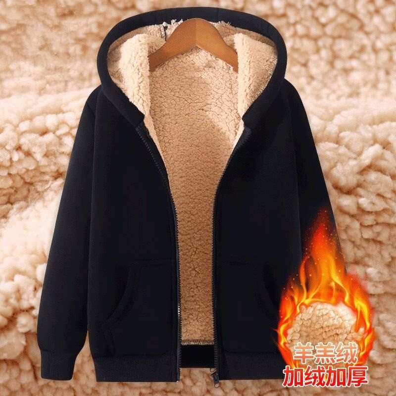 清仓捡漏连帽卫衣2025新款男秋冬加绒加厚保暖宽松羊羔绒外套上衣