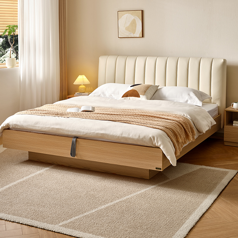 全友家居悬浮床原木风软包储物床