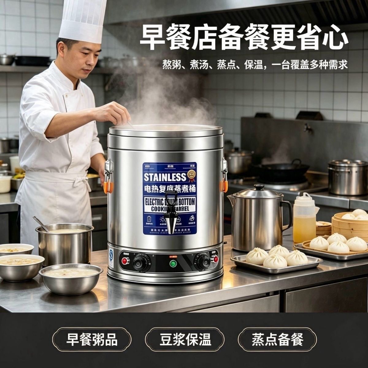 电热汤桶304不锈钢烧水桶大容量蒸煮桶商用开水桶煮粥熬汤桶煮肉