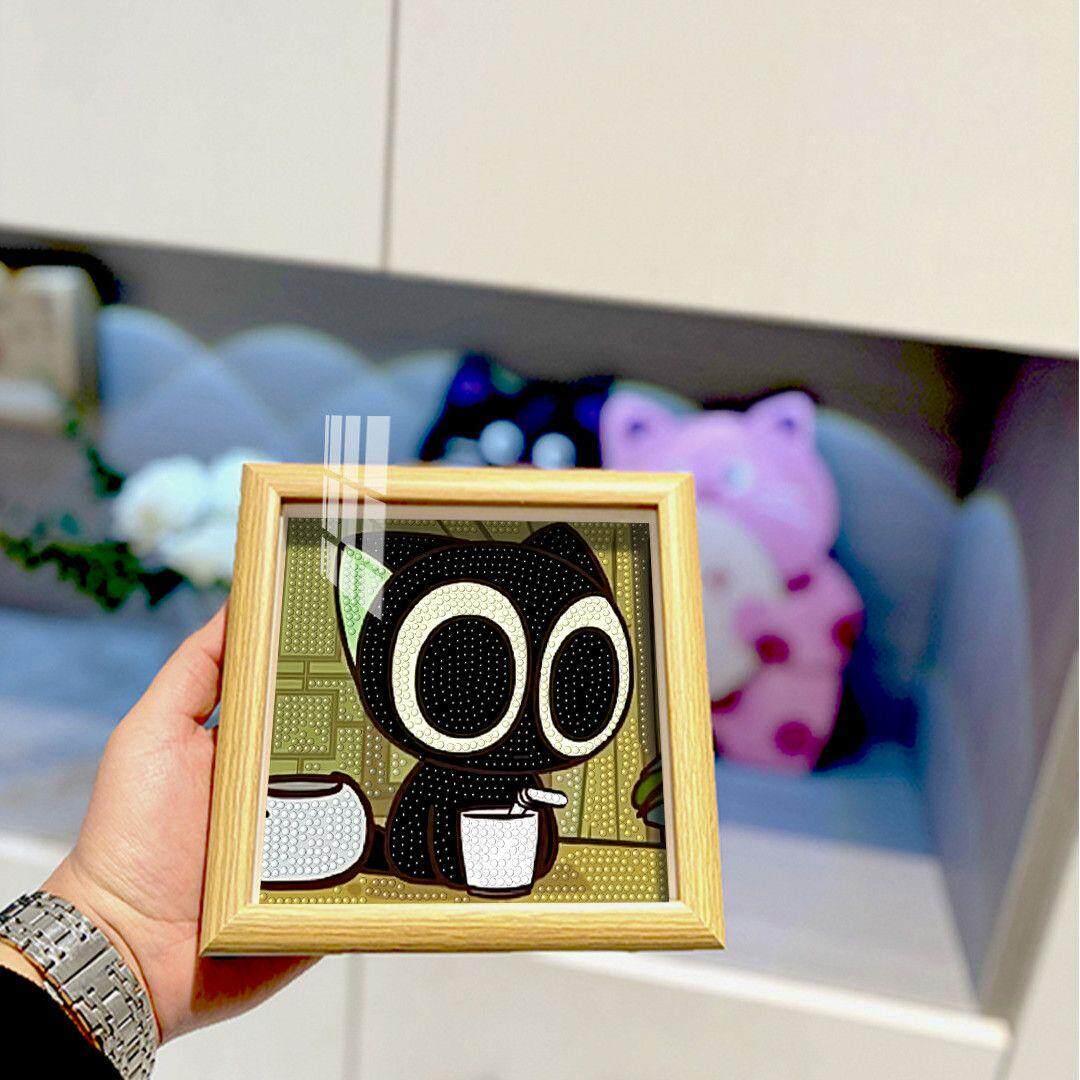 罗小黑钻石画钻石贴画满钻可爱小猫diy手工带框摆台钻石秀点钻ins,玩具/童车/益智/积木/模型,手工创意粘贴类,淘宝优惠券,粉丝福利购,淘宝优惠卷