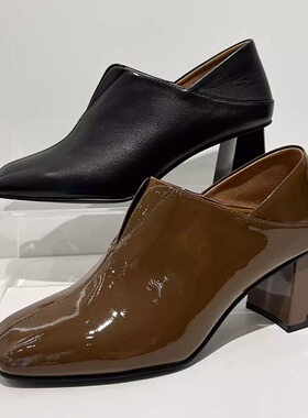 COMELY康莉2025秋款专柜正品方头通勤百搭深口粗跟单鞋KYQ56635