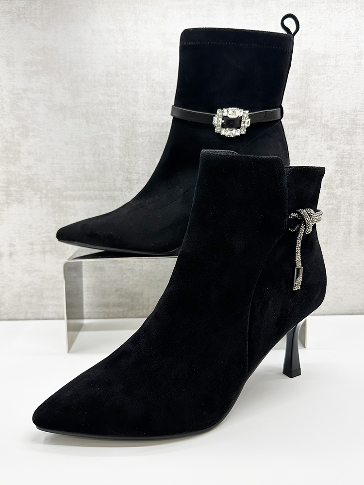 COMELY康莉2023冬新款尖头细高跟时装女短靴子KYQ38910 KYQ38901