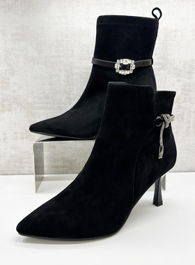 COMELY康莉2023冬新款尖头细高跟时装女短靴子KYQ38910 KYQ38901