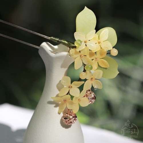黄小果热缩花簪玛瑙玉石中式国风