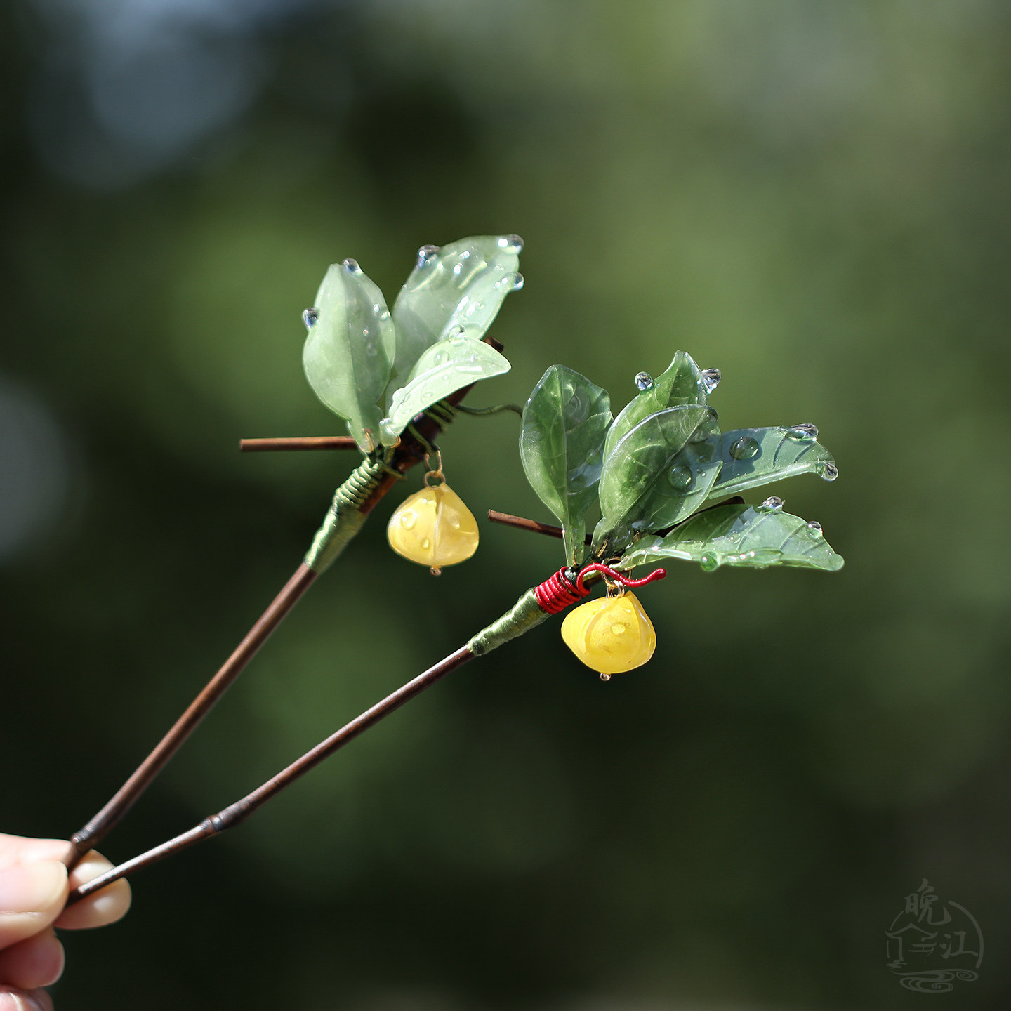柚子叶 热缩花簪竹子发簪新中式盘发古风发钗竹簪日常手工步摇女