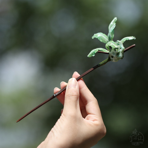雨打芭蕉 热缩花簪竹子发簪新中式汉服国风发钗盘发旗袍簪子日常