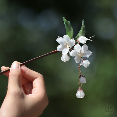 垂丝茉莉竹簪 热缩花簪竹子发簪u型新中式流苏步摇国风汉服发钗女