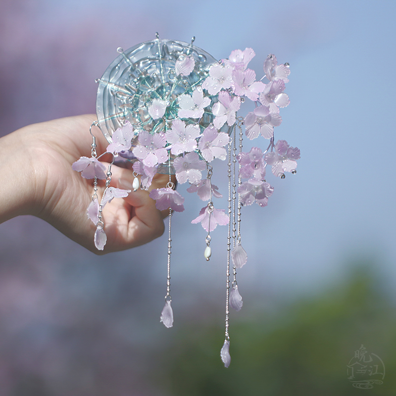 樱雨落 热缩花簪新中式伞簪国风发簪u型发钗汉服旗袍簪子古风盘发