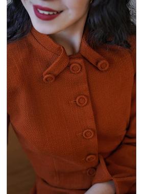 Chings vintage复刻1950年代南瓜色赫本风梨形身材显瘦包臀裙套装