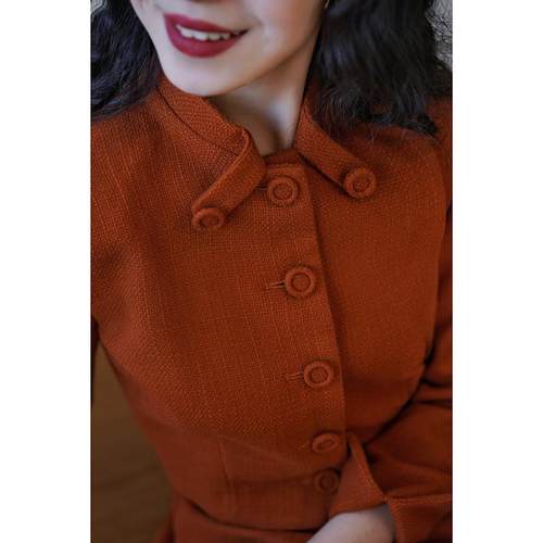 Chings vintage复刻1950年代南瓜色赫本风梨形身材显瘦包臀裙套装