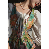 Chings唐顿庄园复古上衣花朵图不规则荷叶边显瘦腰封束腰马甲背心