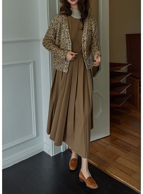 【断码清仓】Ching's 复古羊驼绒混纺针织开衫 缎染点纱厚款毛衣