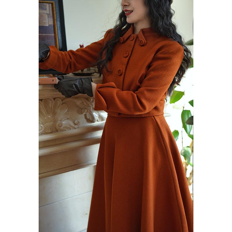 Chings 1950年代复古领赫本风梨形身材显瘦大摆裙太阳裙伞裙套装