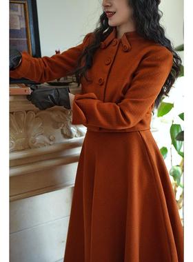 Chings 1950年代复古领赫本风梨形身材显瘦大摆裙太阳裙伞裙套装