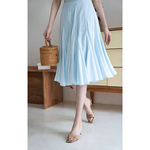 青的衣橱 赫本风高腰A字大摆裙 复古花苞裙梨形身材遮胯显瘦半裙