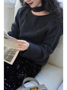 【断码清仓】Ching's一字领针织衫 宽松松弛感显瘦遮肉套头毛衣