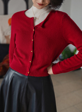 Ching's彩色羊毛保暖针织开衫 复古小众克莱因蓝经典圆领外套秋冬