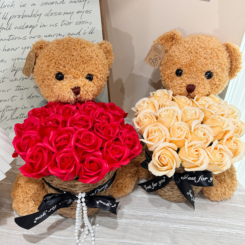 日本送女生儿童生日礼物礼盒泰迪小熊表白花束毛绒玩偶永生花礼品