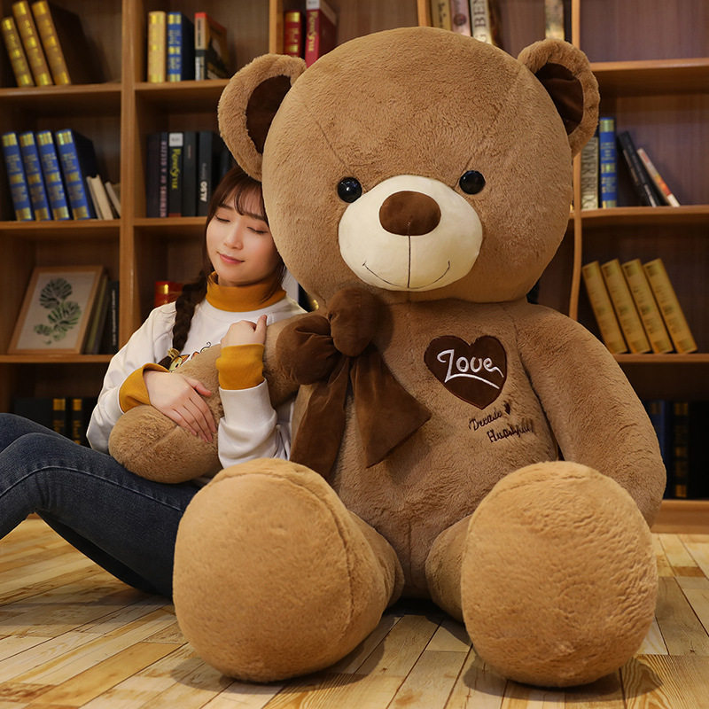 日本品质大号蝴蝶结爱心熊毛绒玩具女孩抱抱幸福熊公仔表白送礼物