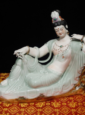 景德镇十大瓷厂雕塑瓷厂七十年代手绘粉彩观音菩萨陶瓷摆件收藏