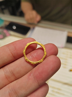 八方来财古法戒指招财纳福精致黄金色高级感食指戒素圈百搭礼物