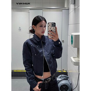 短款牛仔外套女春秋装学院风韩版宽松纯色上衣小个子学生夹克潮