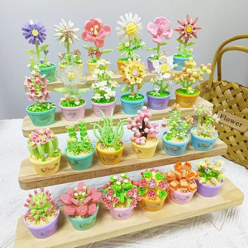 兼容乐高积木花儿童益智拼装就花鲜花多肉盆栽玩具仿真永生花系