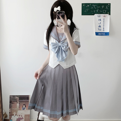 雾也女子 花见森原创收腰水手服JK制服长短袖日系校供中间服套装