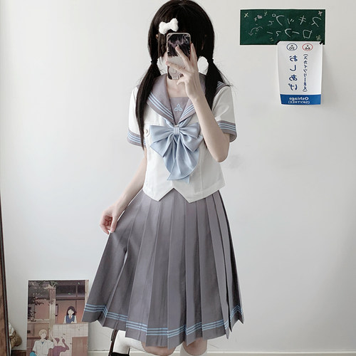 雾也女子 花见森原创收腰水手服JK制服长短袖日系校供中间服套装