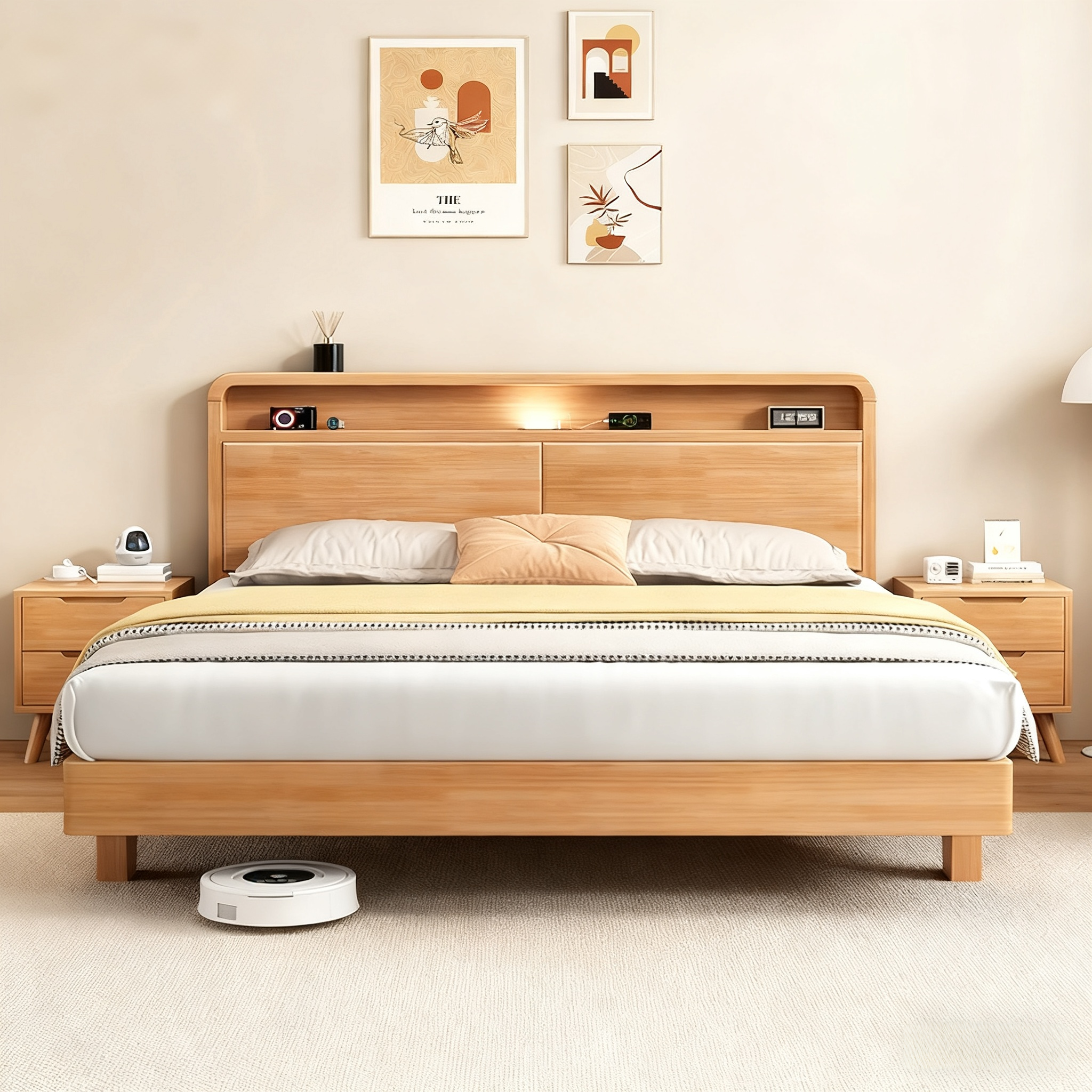 现代简约风家用北欧床全实木1.8米双人床主卧1.5米实木床库存