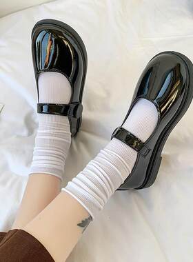 玛丽珍初中女生英伦风高中平底夏表演小皮鞋女lo百搭黑色时尚潮鞋