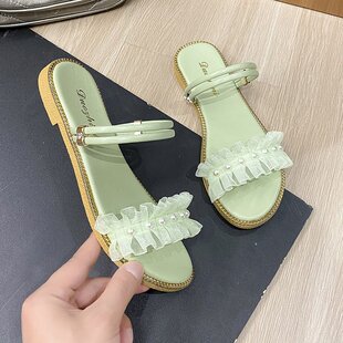 凉鞋女夏2025夏季平底学生学院软妹一字带罗马绑带少女鞋时尚潮鞋