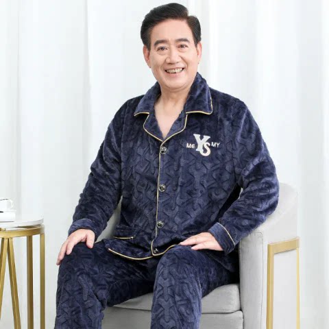 爸爸法兰绒长袖长裤套装外穿睡衣